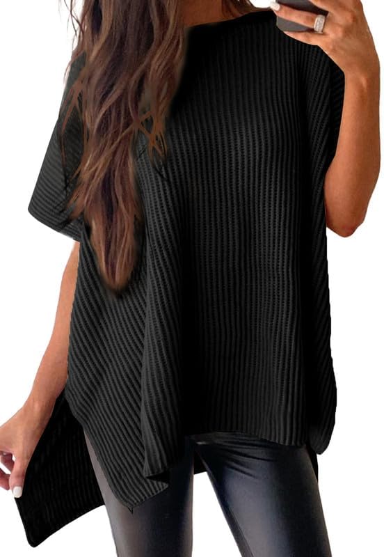Womens Tops Crewneck Short Sleeve Sweater Causal Tunic Tops Lightweight Summer Sweaters for Women