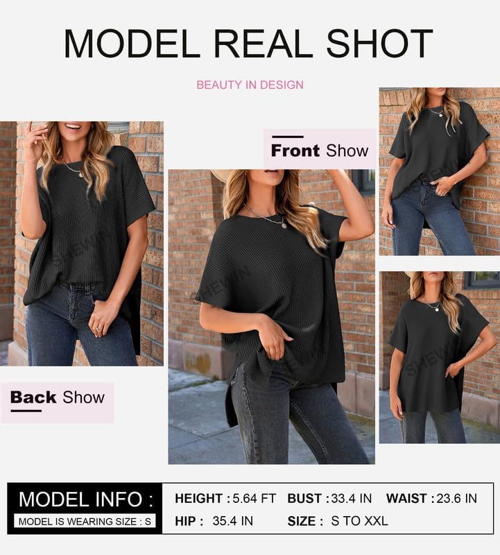 Womens Tops Crewneck Short Sleeve Sweater Causal Tunic Tops Lightweight Summer Sweaters for Women