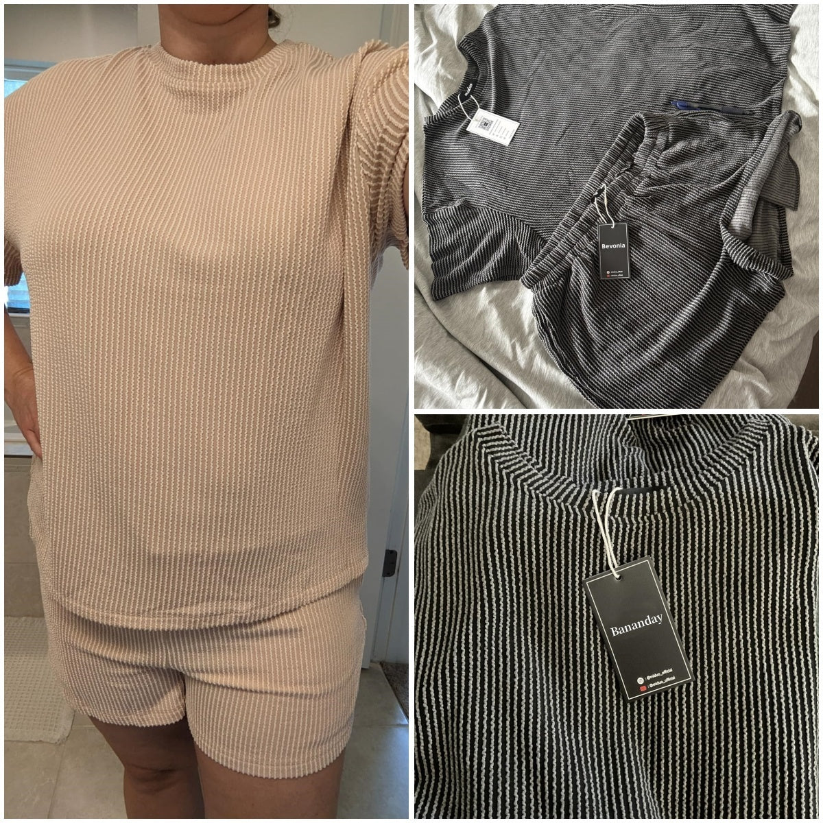 Women's Pocket Casual Short Sleeve T-shirt & Elastic Waist Shorts, Ribbed 2 Piece Sets