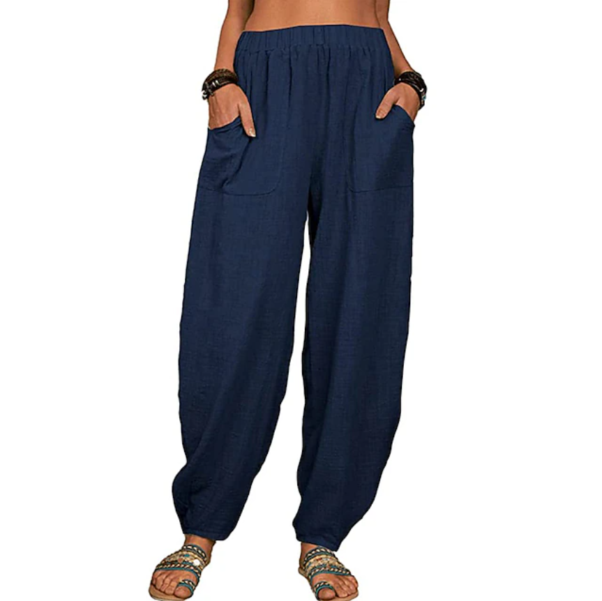 Women's Cotton Linen Pants Baggy Pants Harem Pants Comfort Solid Color Pocket Elastic Waist Causal
