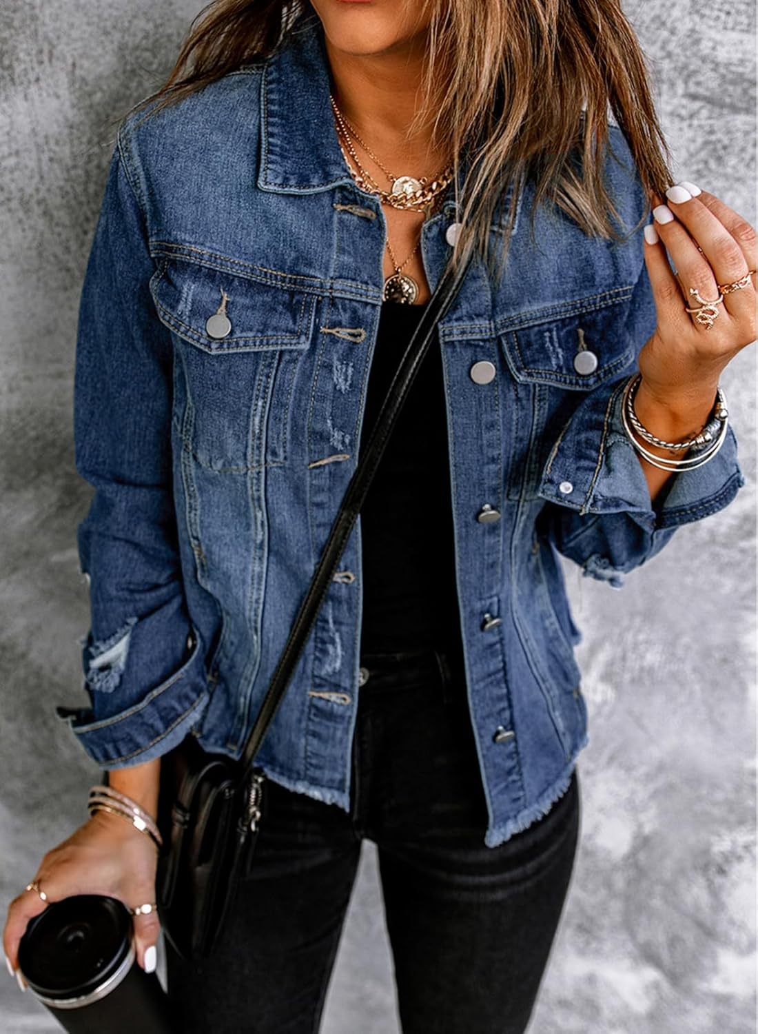 Womens Boyfriend Washed Crop Denim Jean Jacket Coat