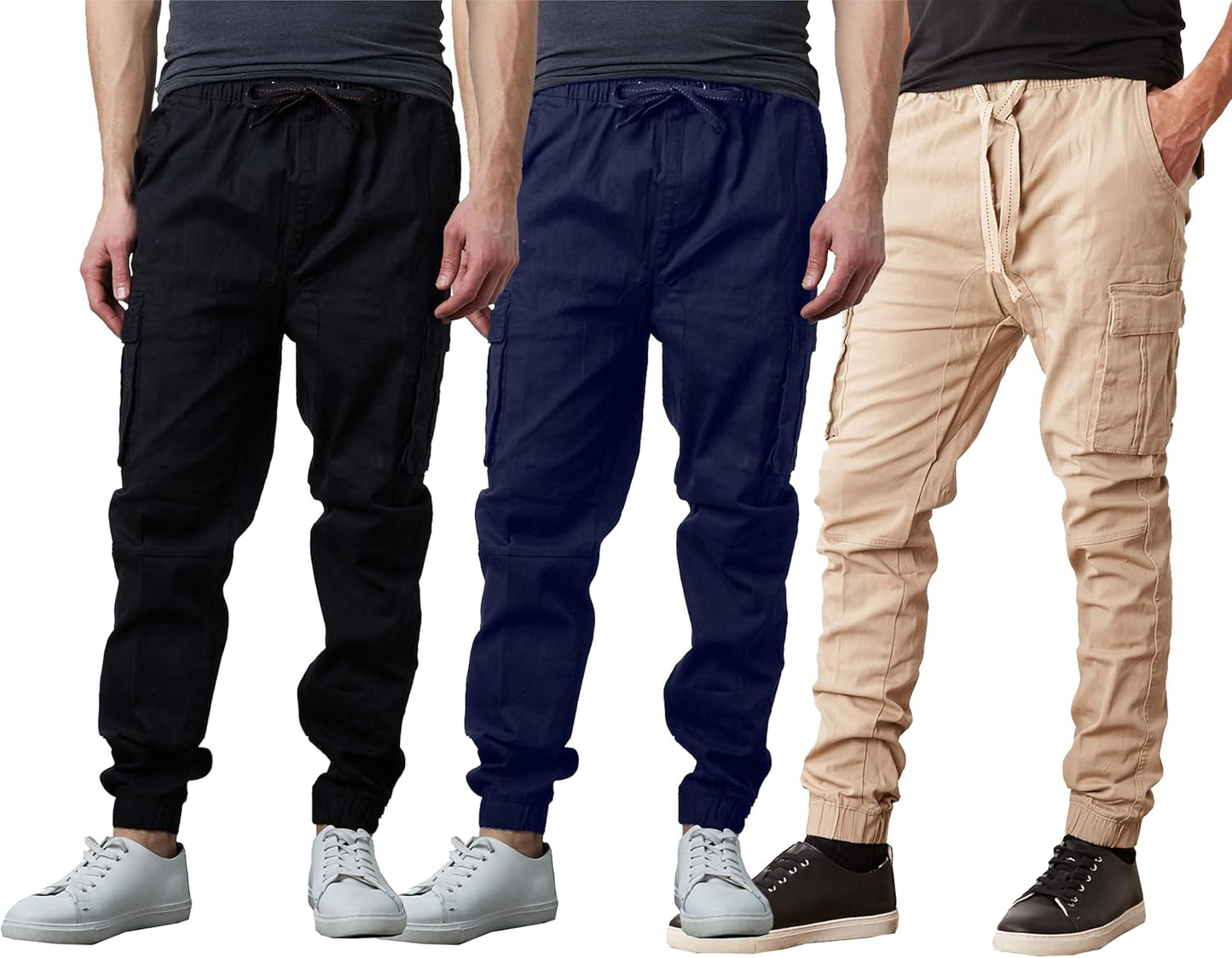 3-Pack Men's Cotton Flex Stretch Cargo Combat Jogger Pants