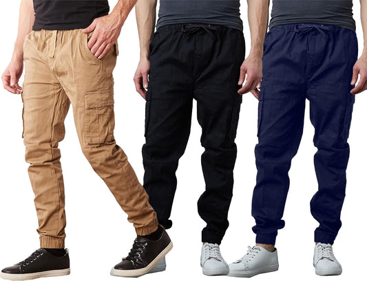 3-Pack Men's Cotton Flex Stretch Cargo Combat Jogger Pants