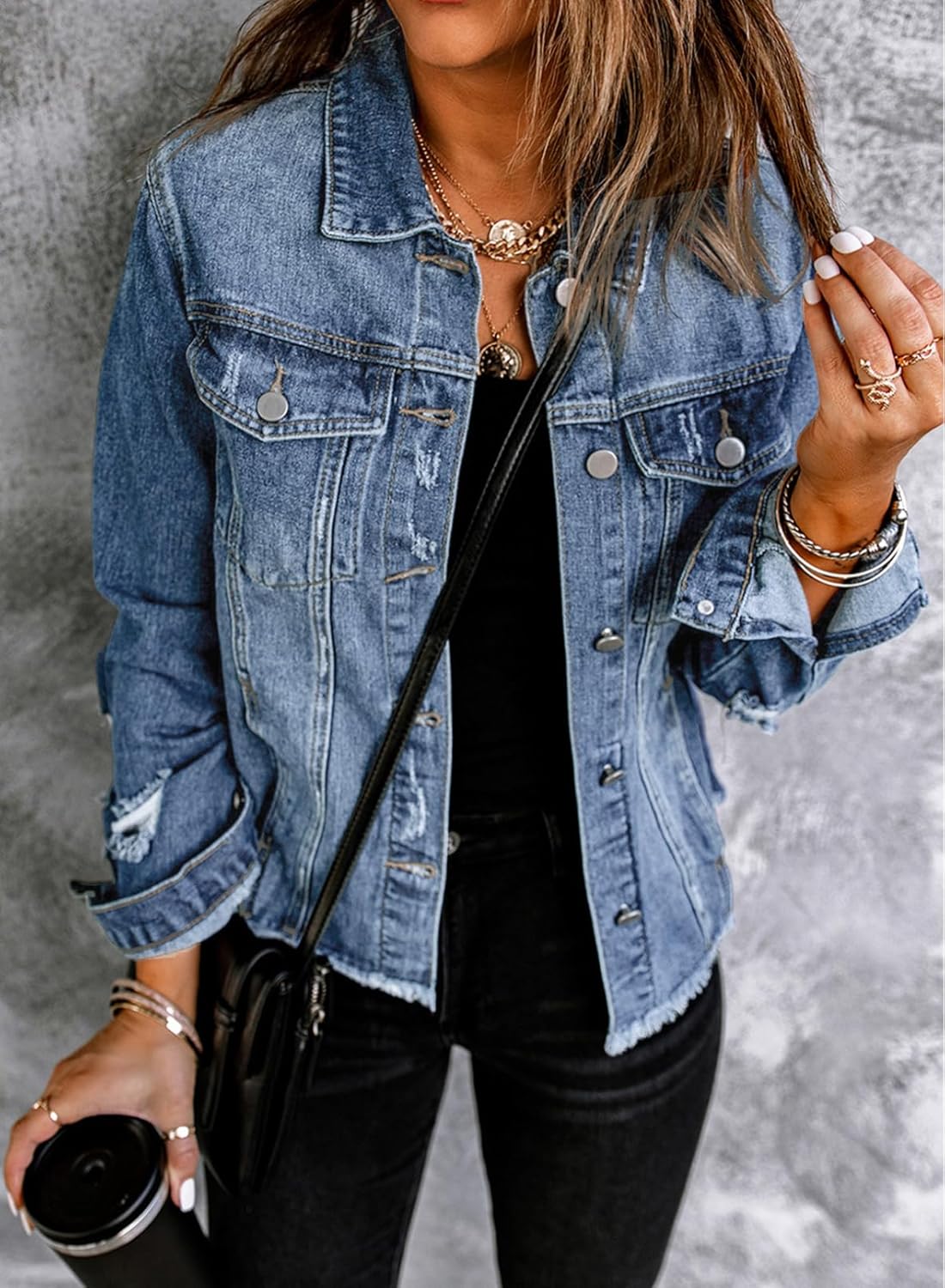 Womens Boyfriend Washed Crop Denim Jean Jacket Coat