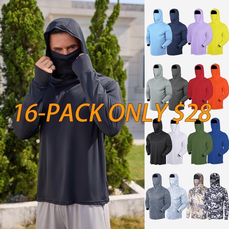 Men’s UPF 50+ Sun Protection Hooded Shirt with Integrated Face Cover