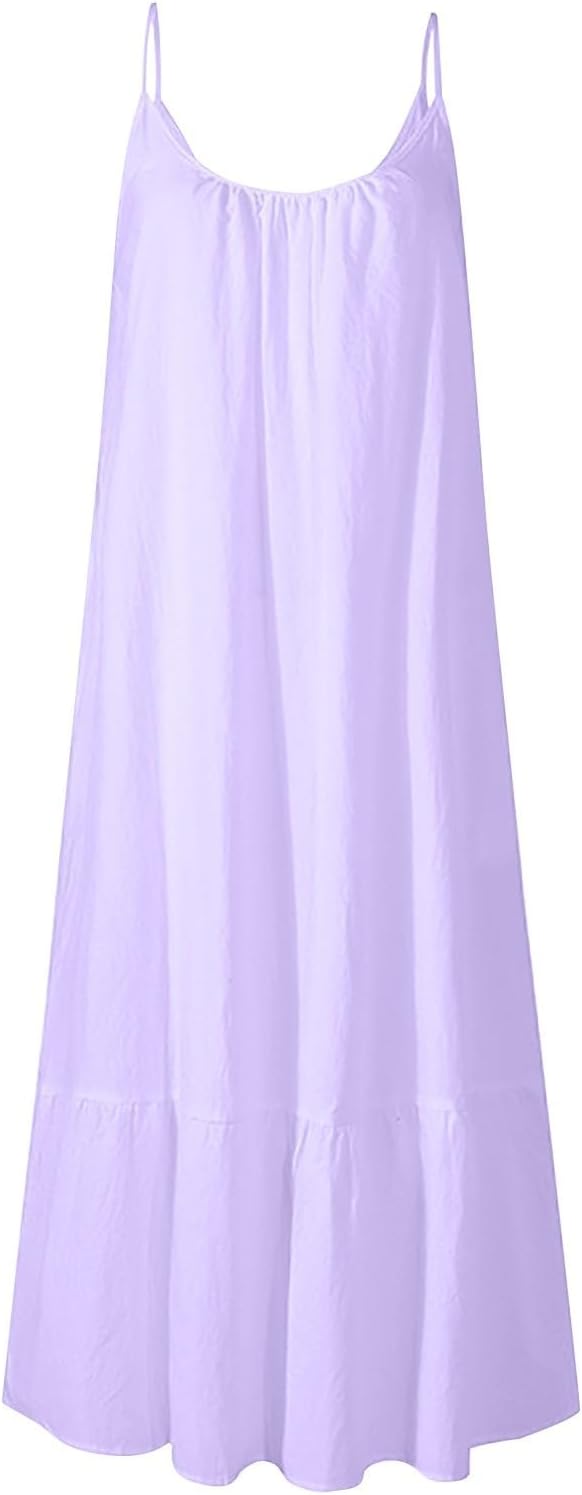 Summer Dresses Loose Fit Sleeveless Spaghetti Strap Asymmetric Tiered Maxi Dress Baggy