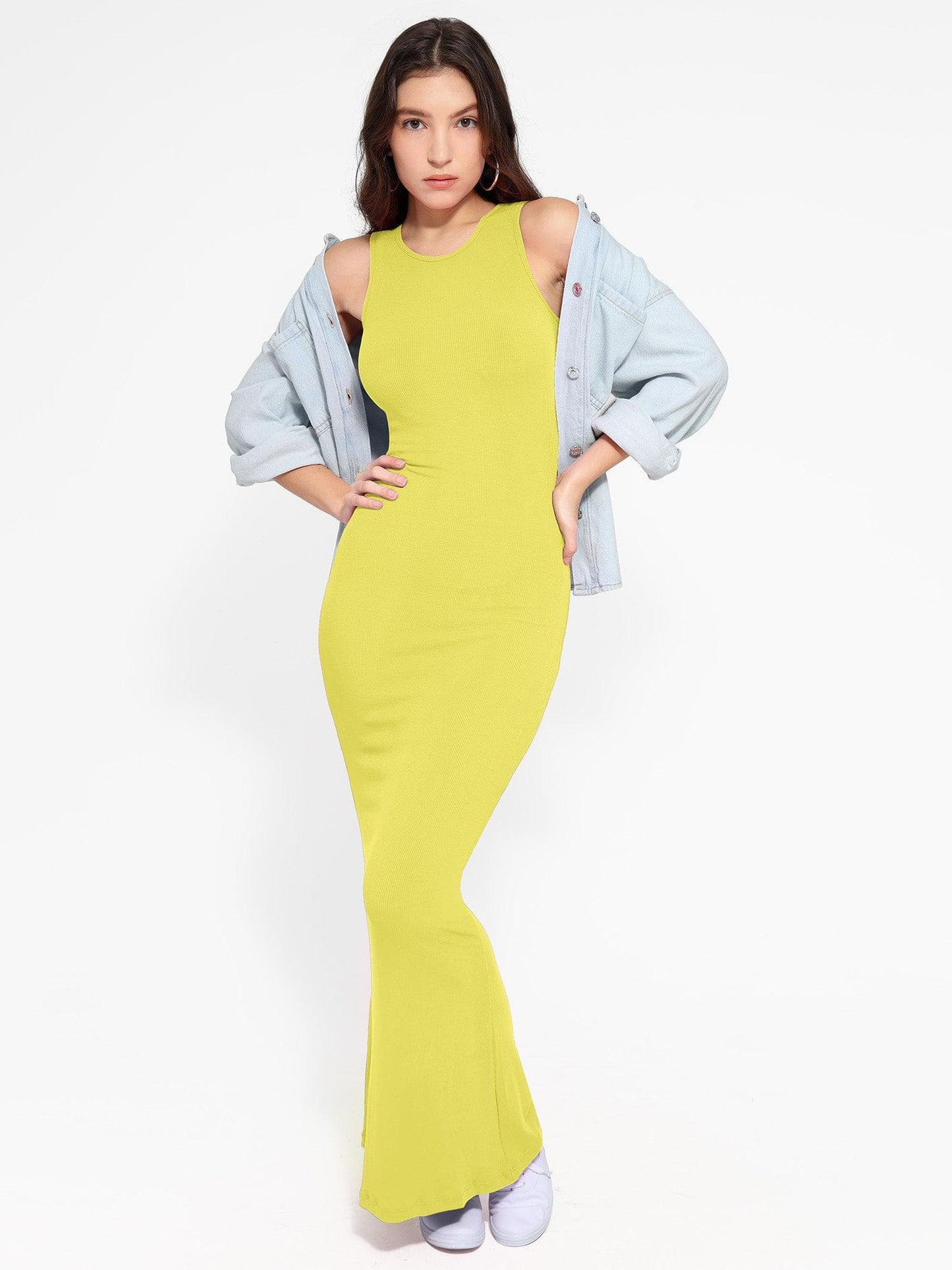 🔥Flash Sale⚡Shapewear Modal Sleeveless Crew Neck Slimming Maxi Dress