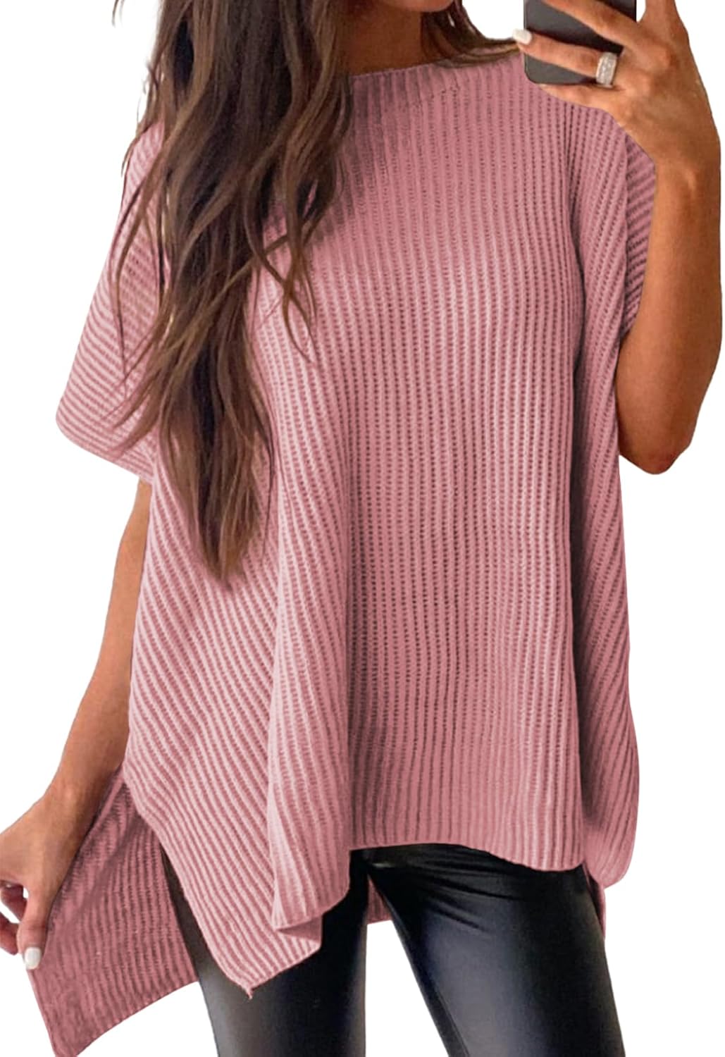Womens Tops Crewneck Short Sleeve Sweater Causal Tunic Tops Lightweight Summer Sweaters for Women