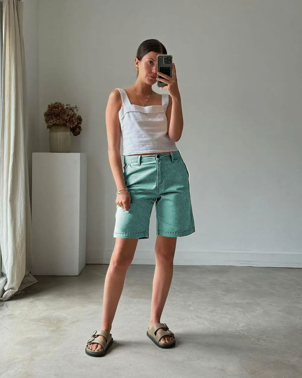 Solid Mid Waist Mid Thigh Shorts🔥🔥