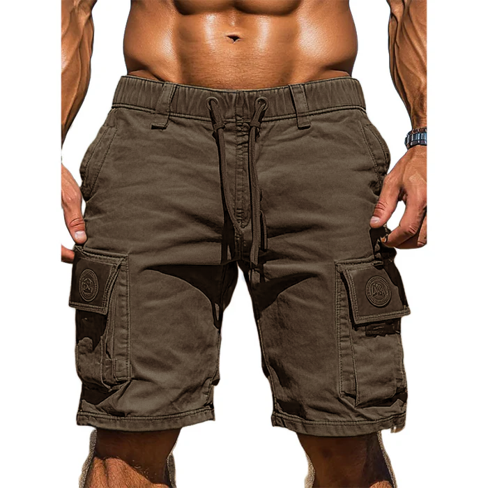 Men's Cotton Elastic Waist Multi-Pocket Cargo Shorts