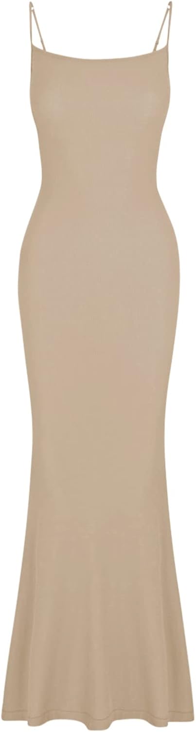 Women's Basic Sexy Lounge Slip Long Dress Elegant Sleeveless Backless Ribbed Bodycon Maxi Dresses