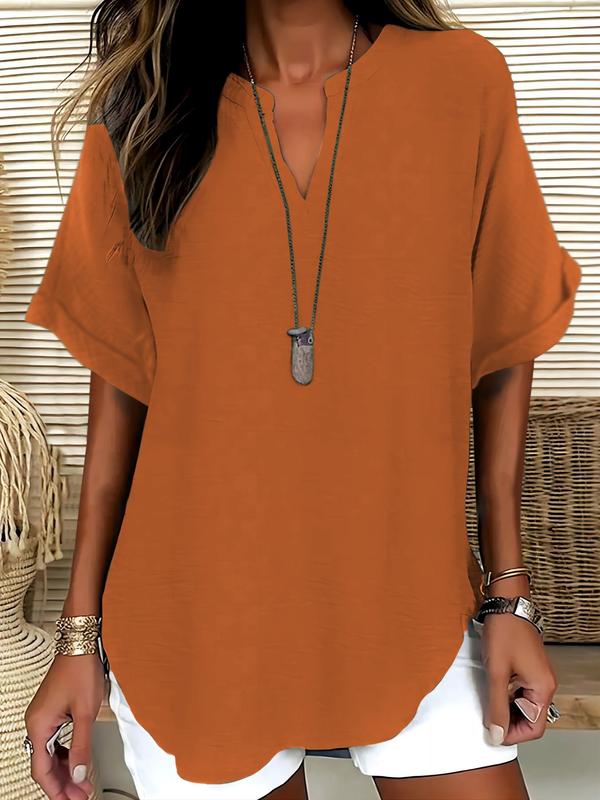 Women's Plain Short Sleeve Blouse, Casual Breathable Solid Color Top for Daily Wear, Ladies Clothes for All Seasons