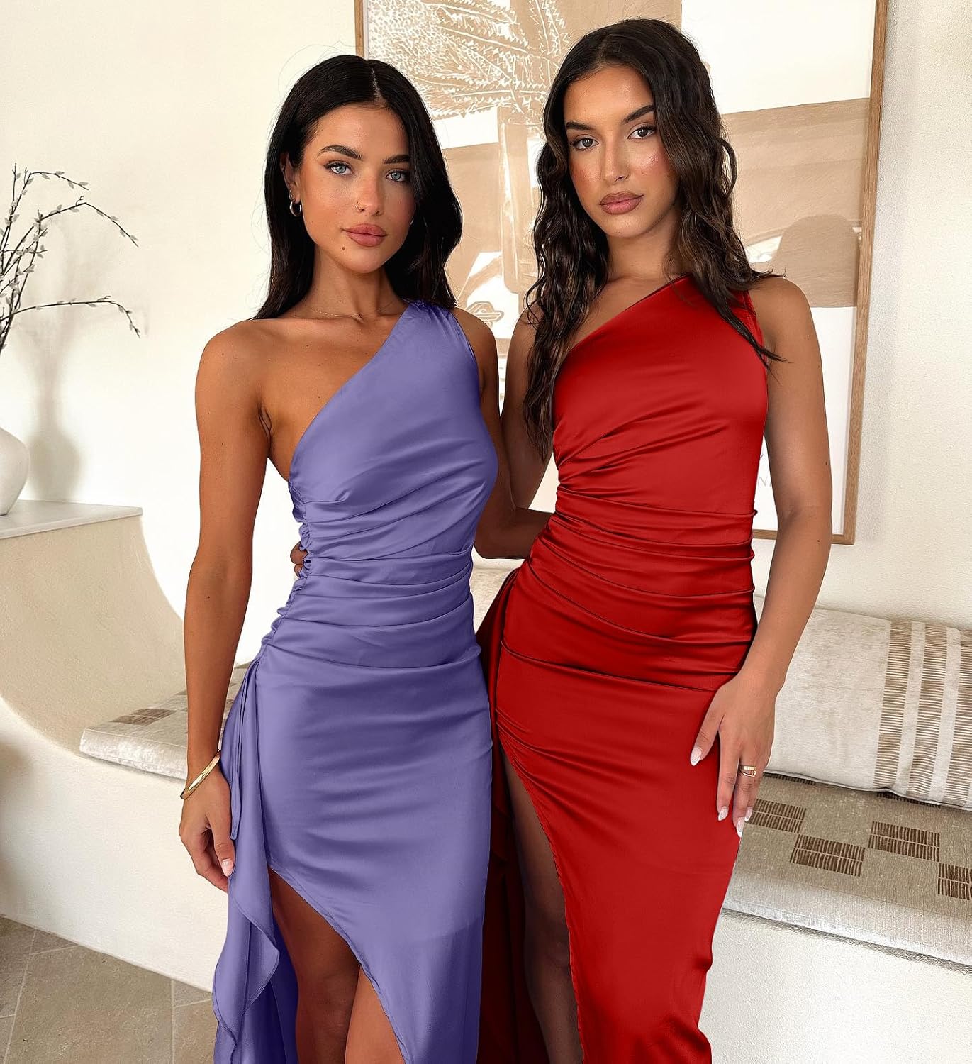 Women's Sexy One Shoulder High Split Cocktail Wedding Party Maxi Dress