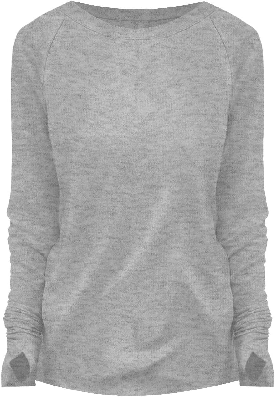 Womens Tunic Tops to Wear with Leggings Long Sleeve Thumb Hole Shirts Crew Neck Curved Hem Fall Winter Clothes