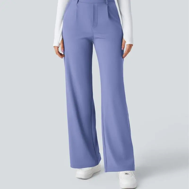 High Waisted Plicated Side Pocket Straight Leg Work Pants