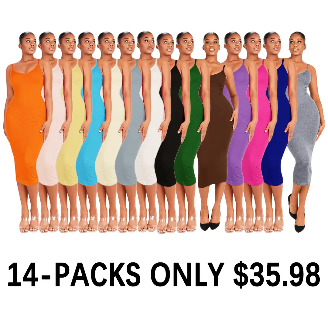 Seamless Spaghetti Strap V Neck Maxi Dress with Built-in Bodycon