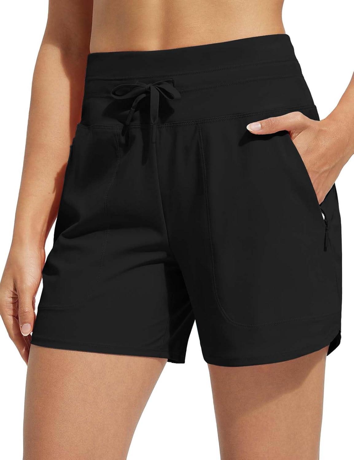 Women's 5" Swim Board Shorts High Waisted Quick Dry Swimsuit Swimming Bottoms