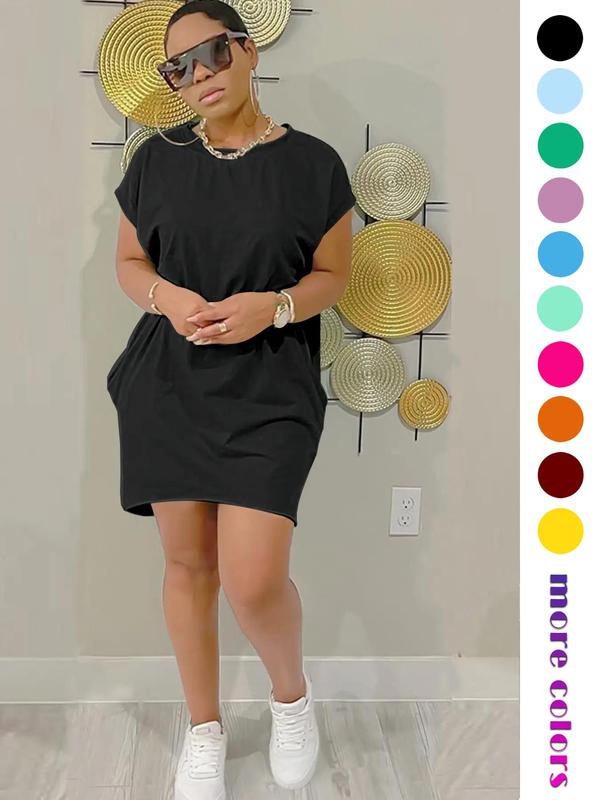 264 women's solid color pocket dress, loose pocket dress, dress, breathable and comfortable dress, outdoor casual party dress