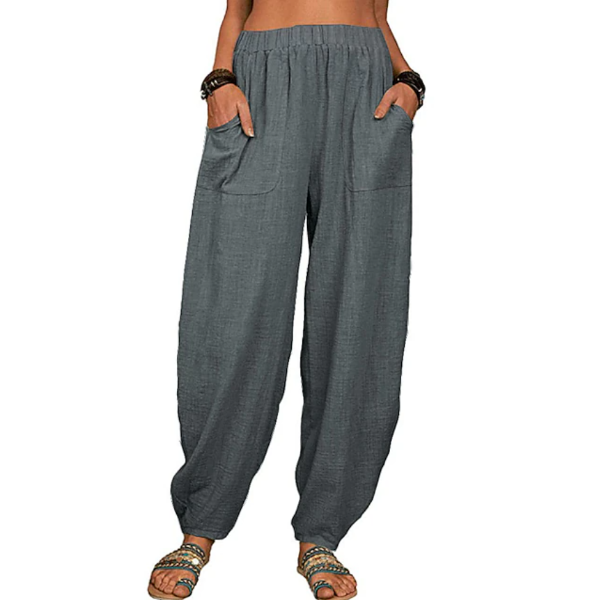 Women's Cotton Linen Pants Baggy Pants Harem Pants Comfort Solid Color Pocket Elastic Waist Causal