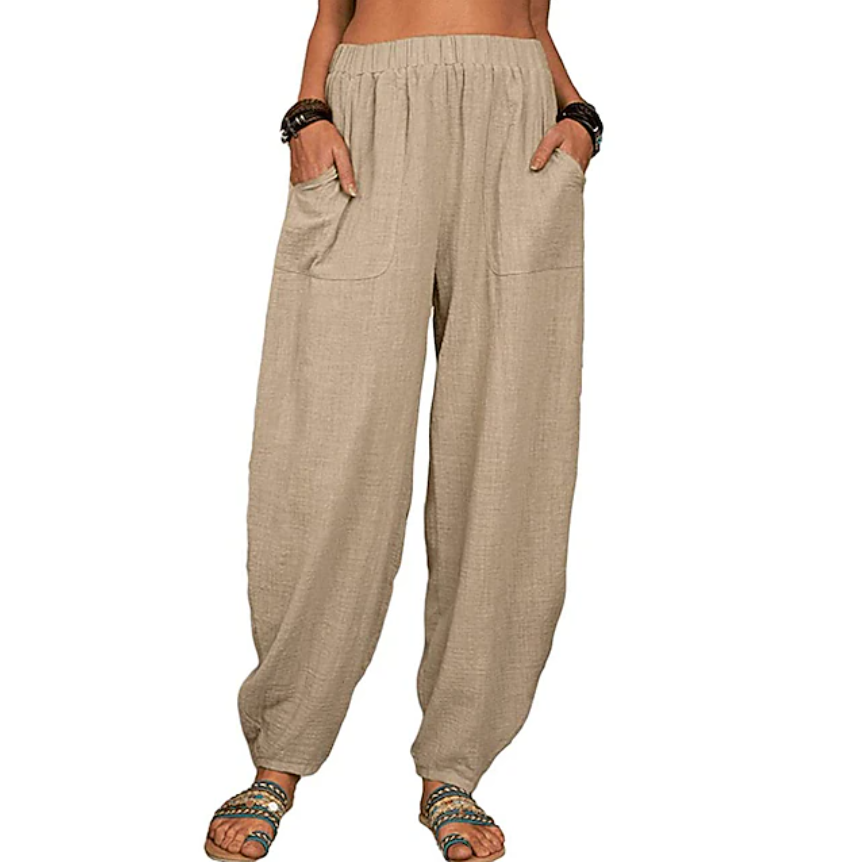 Women's Cotton Linen Pants Baggy Pants Harem Pants Comfort Solid Color Pocket Elastic Waist Causal