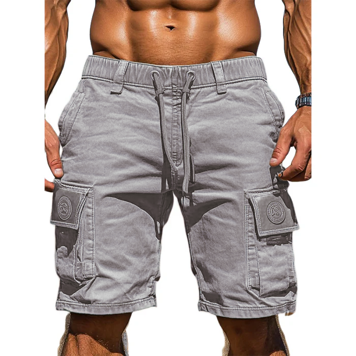 Men's Cotton Elastic Waist Multi-Pocket Cargo Shorts