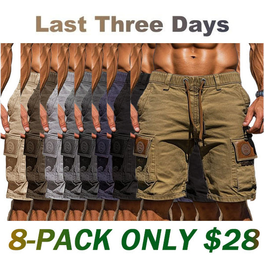 Men's Cotton Elastic Waist Multi-Pocket Cargo Shorts
