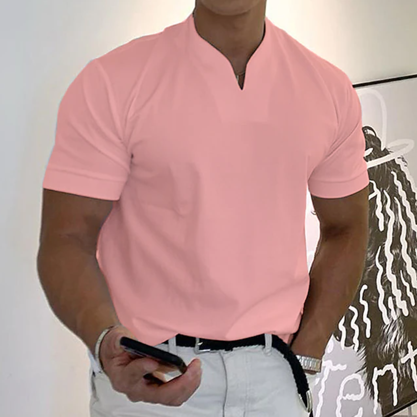 Men's T Shirt Short Sleeve V Neck Summer Plain Sports Fashion Lightweight Classic Style Vacation Casual Holiday Black White Pink Top Tee for Men