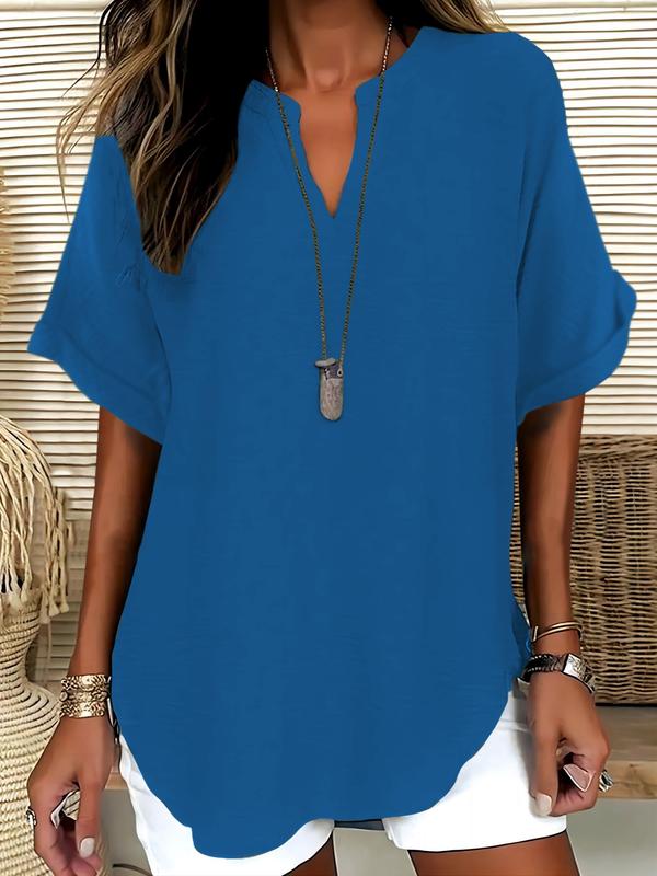 Women's Plain Short Sleeve Blouse, Casual Breathable Solid Color Top for Daily Wear, Ladies Clothes for All Seasons