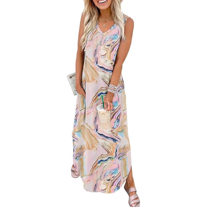 Summer Dresses Maxi Dress Vacation Beach Sundresses 2025 with Pockets Womenswear Flowy