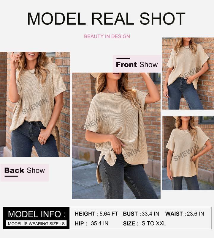 Womens Tops Crewneck Short Sleeve Sweater Causal Tunic Tops Lightweight Summer Sweaters for Women