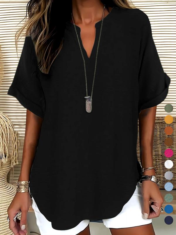 Women's Plain Short Sleeve Blouse, Casual Breathable Solid Color Top for Daily Wear, Ladies Clothes for All Seasons