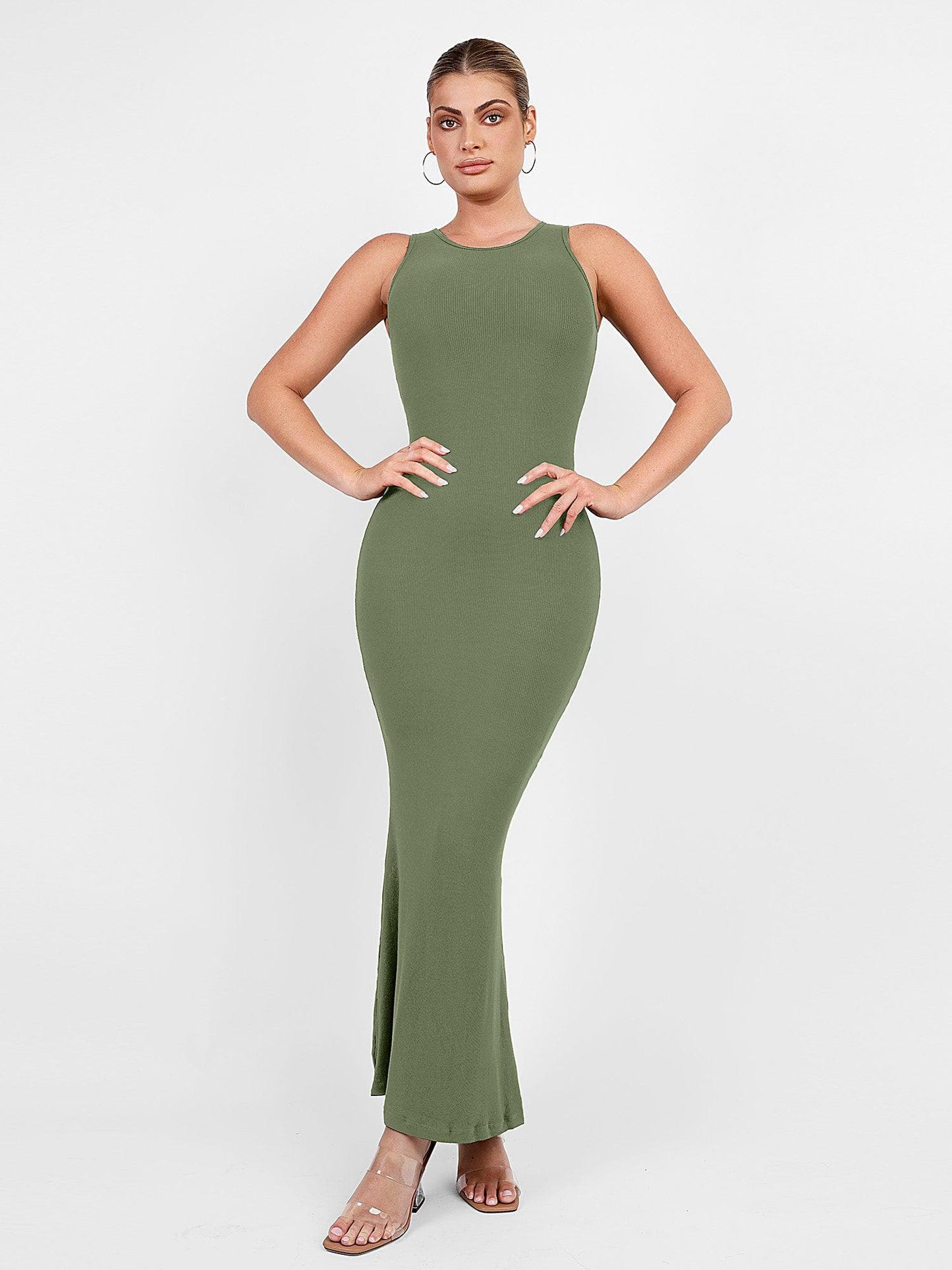 🔥Flash Sale⚡Shapewear Modal Sleeveless Crew Neck Slimming Maxi Dress