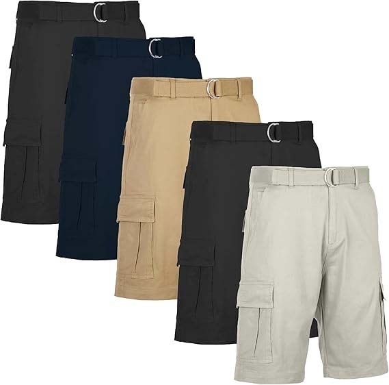 Men’s 5 Pack Belted Cargo Shorts