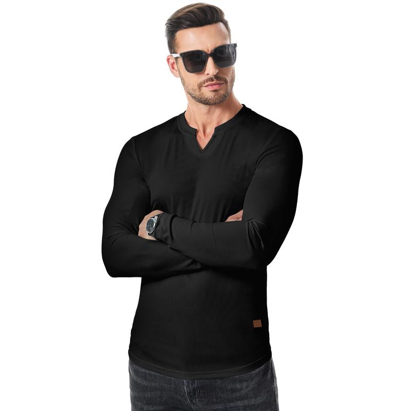 Men's Plain Casual Muscle Shirts for Men Slim Fitted T Shirt V-Neck Longline Ribbed Tees