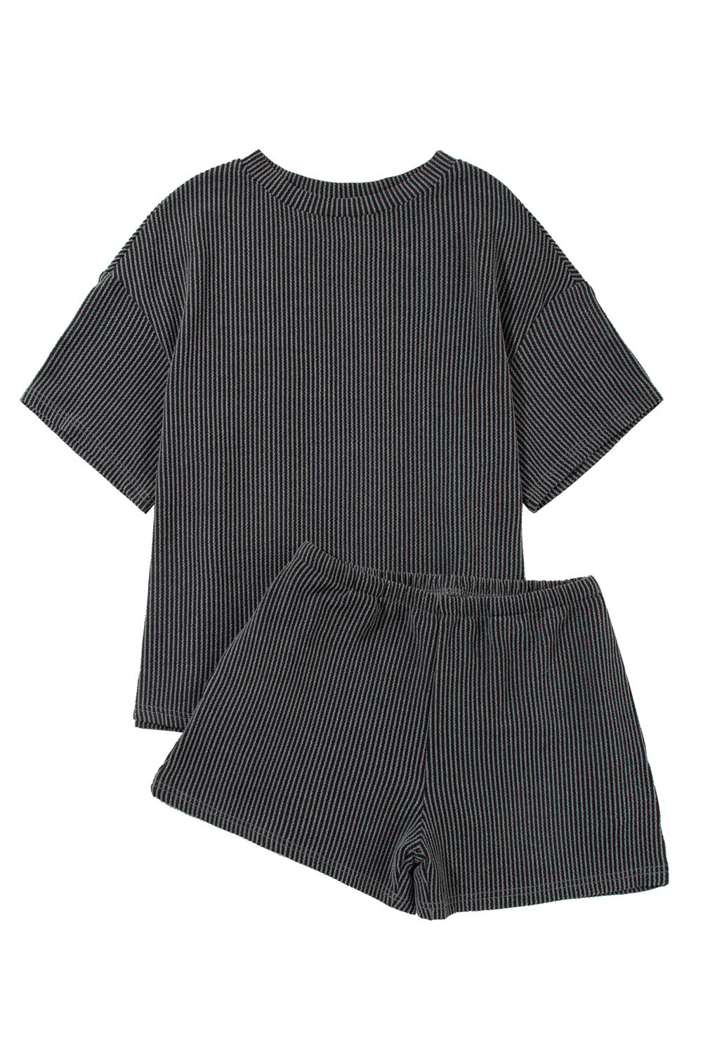 Women's Pocket Casual Short Sleeve T-shirt & Elastic Waist Shorts, Ribbed 2 Piece Sets