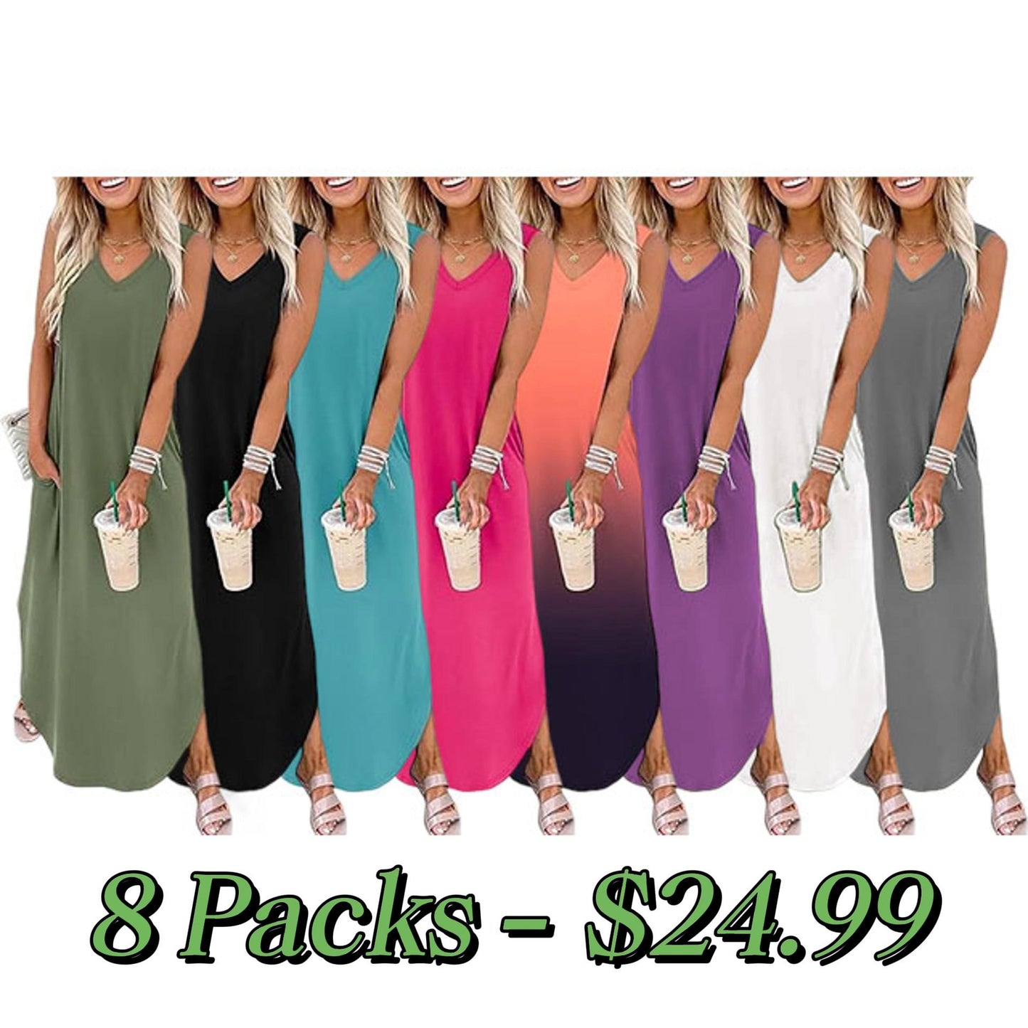 Summer Dresses Maxi Dress Vacation Beach Sundresses 2025 with Pockets Womenswear Flowy