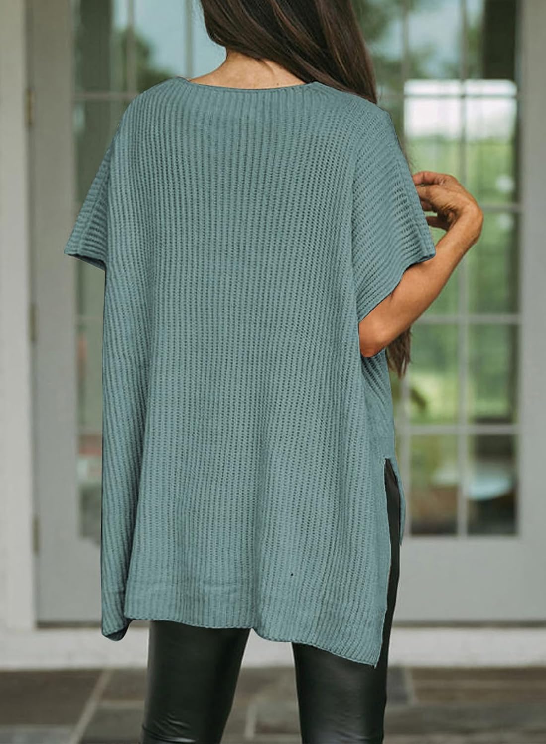 Womens Tops Crewneck Short Sleeve Sweater Causal Tunic Tops Lightweight Summer Sweaters for Women