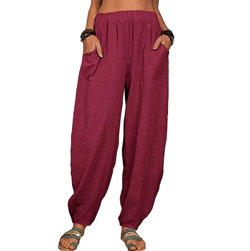Women's Cotton Linen Pants Baggy Pants Harem Pants Comfort Solid Color Pocket Elastic Waist Causal