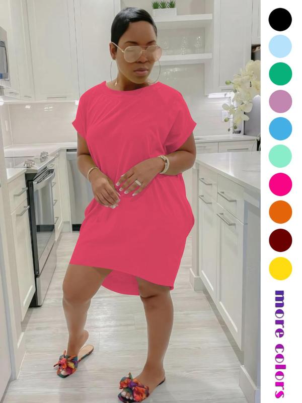 264 women's solid color pocket dress, loose pocket dress, dress, breathable and comfortable dress, outdoor casual party dress