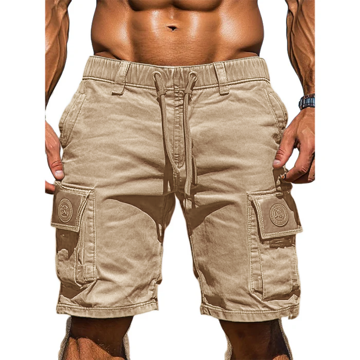 Men's Cotton Elastic Waist Multi-Pocket Cargo Shorts