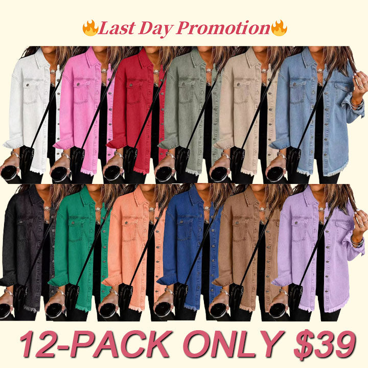 Women's Casual Denim Button Down Distressed Jacket