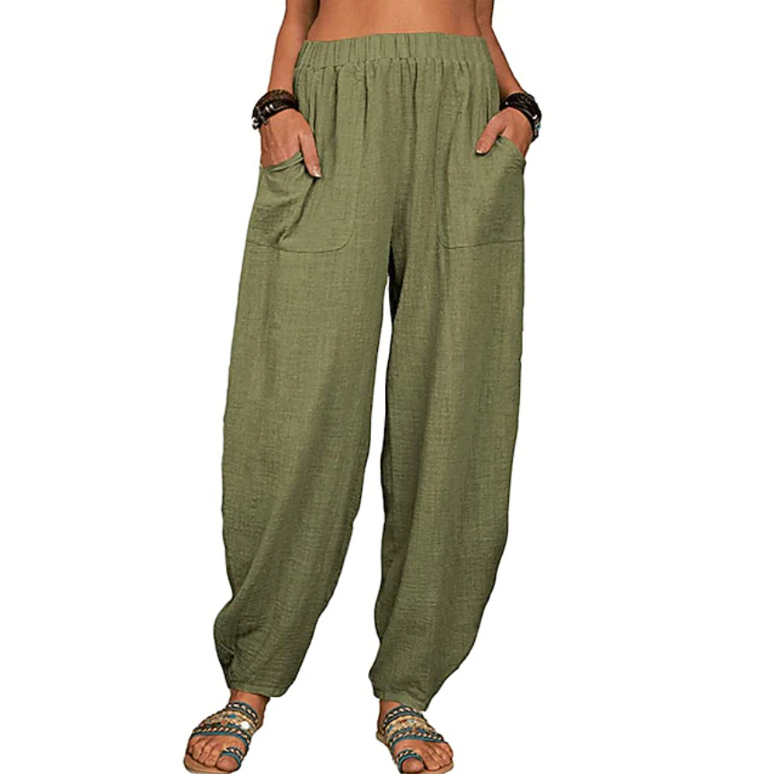 Women's Cotton Linen Pants Baggy Pants Harem Pants Comfort Solid Color Pocket Elastic Waist Causal