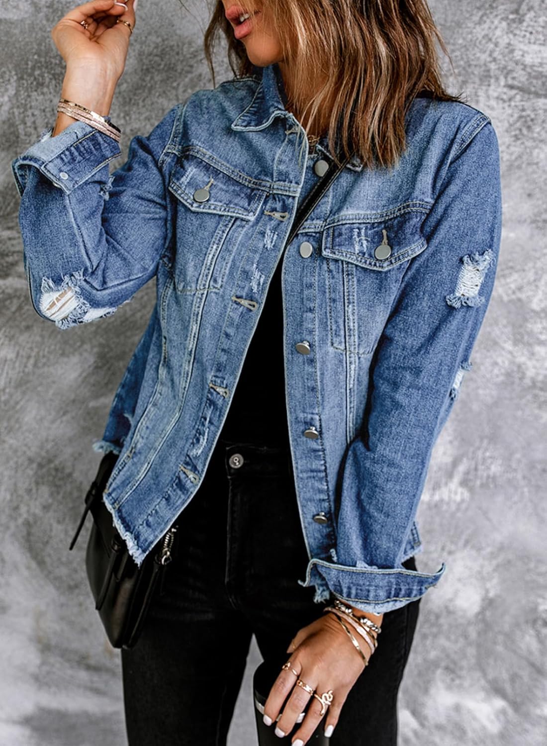 Womens Boyfriend Washed Crop Denim Jean Jacket Coat