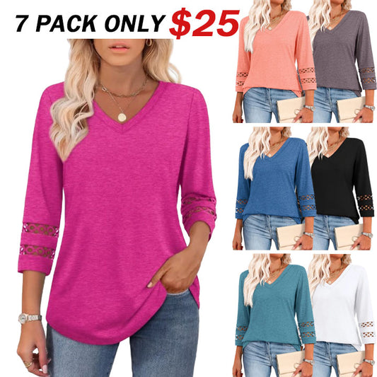 2025 Women's Trendy V-Neck T-Shirt with 3/4 Sleeves - Stylish & Comfortable Top