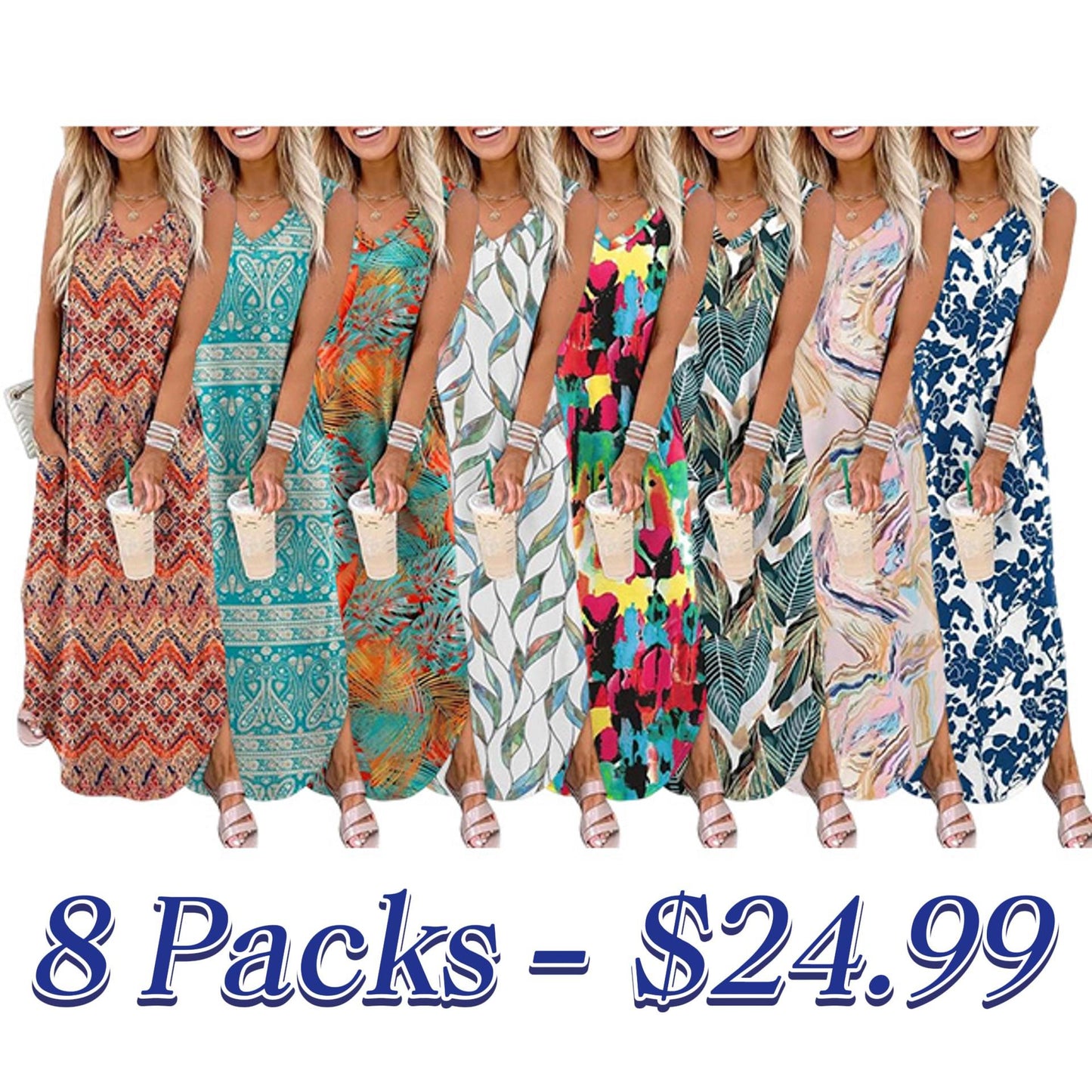 Summer Dresses Maxi Dress Vacation Beach Sundresses 2025 with Pockets Womenswear Flowy