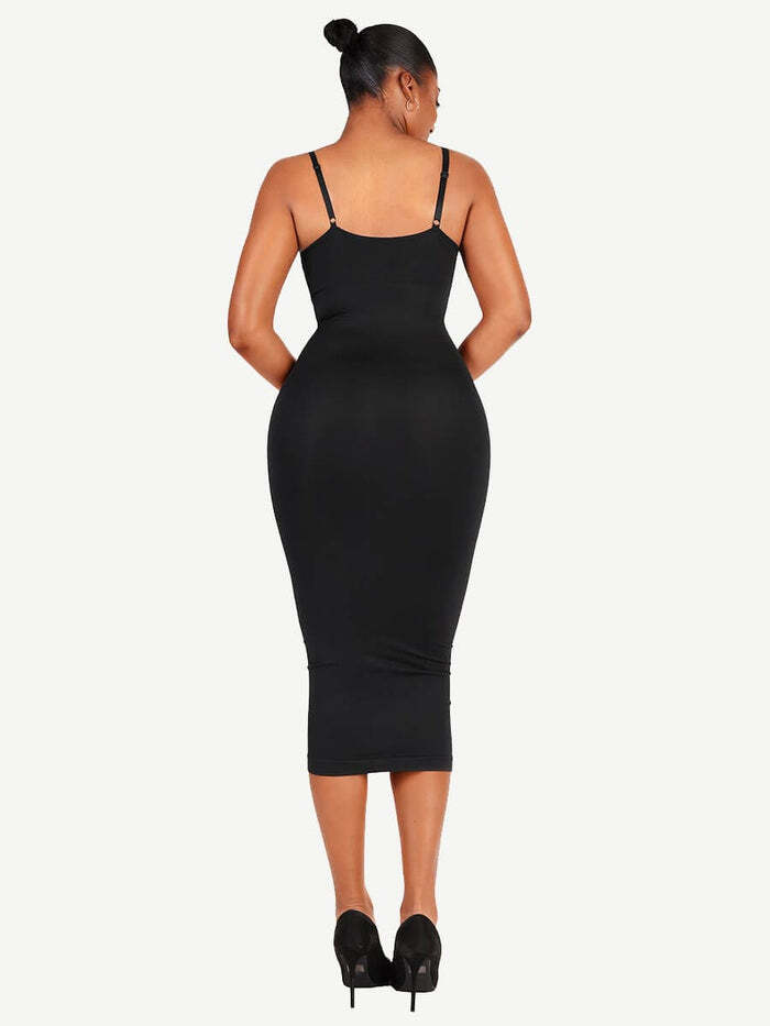 Seamless Spaghetti Strap V Neck Maxi Dress with Built-in Bodycon