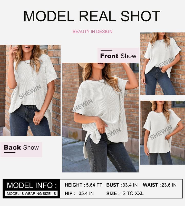 Womens Tops Crewneck Short Sleeve Sweater Causal Tunic Tops Lightweight Summer Sweaters for Women