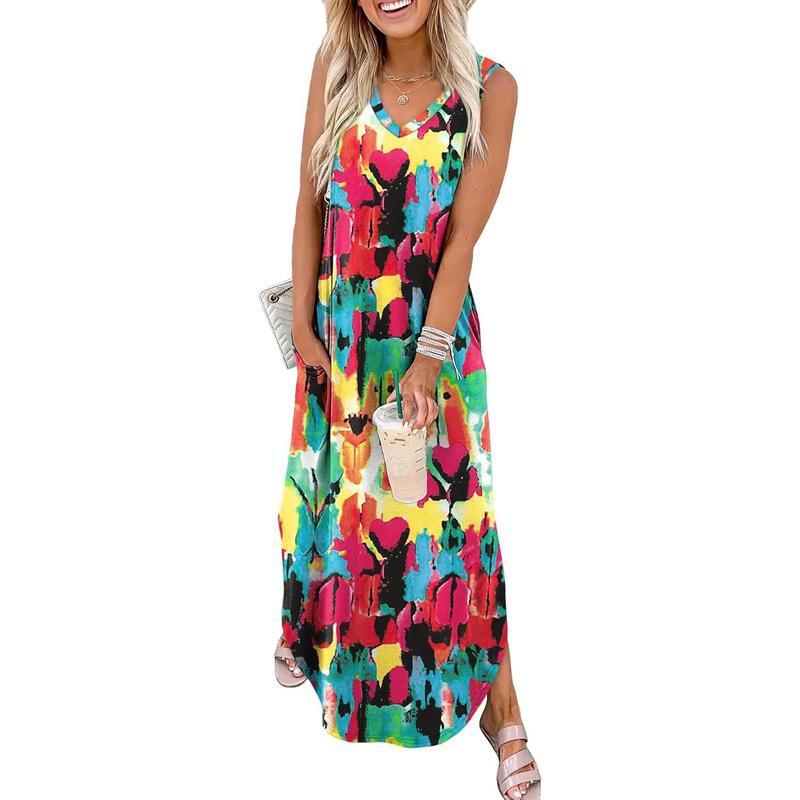 Summer Dresses Maxi Dress Vacation Beach Sundresses 2025 with Pockets Womenswear Flowy