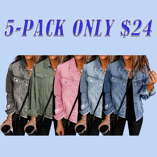 Womens Boyfriend Washed Crop Denim Jean Jacket Coat