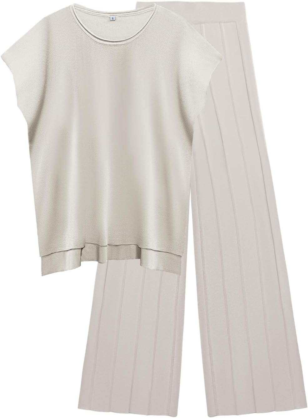 Womens 2 Pieces Lounge Sets Knit Sweater Sets Casual Cap Sleeve Tops with Wide Leg Pants Tracksuits